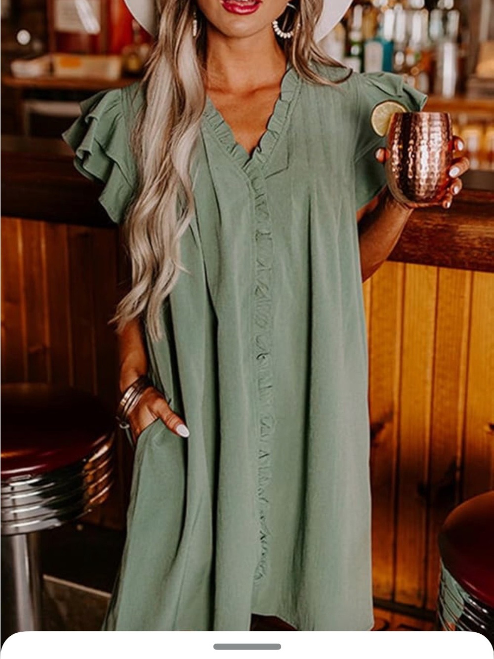 Amazon Green Ruffle Sleeve Mini Dress